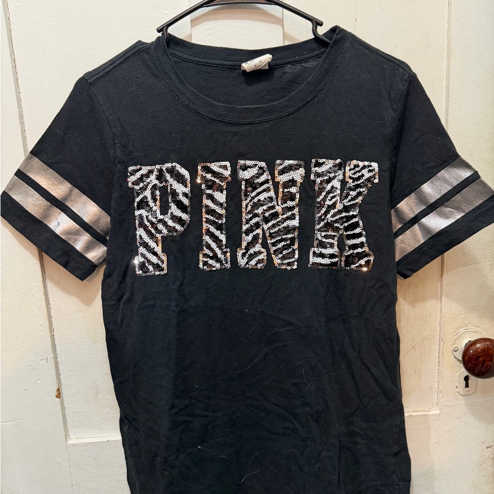 PINK Victoria's Secret Black Tee with Silver Accents